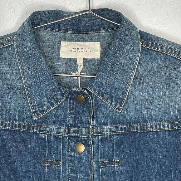 The Great. THE BUCK JACKET BLUE GRASS Size 3/ Large Blue Denim - Picture 4 of 14